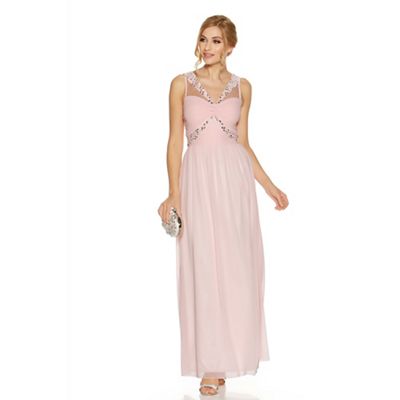 Pink chiffon diamante twist front maxi dress